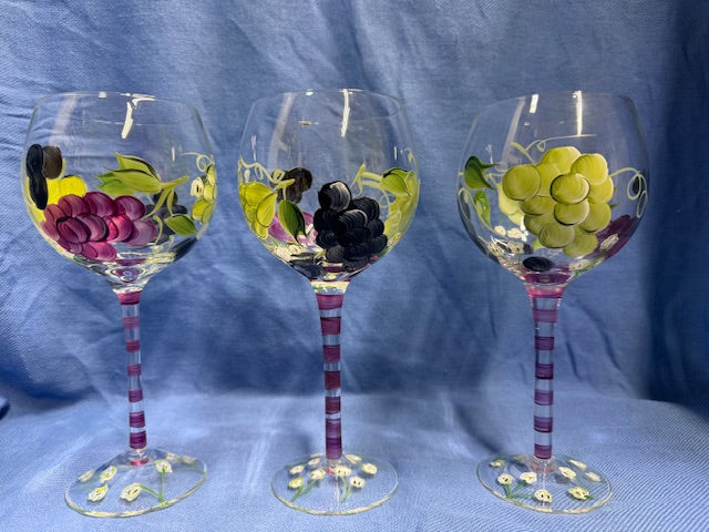Hand-painted Wine Glasses - Set of 3