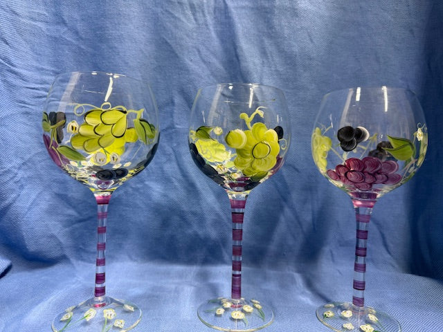 Hand-painted Wine Glasses - Set of 3
