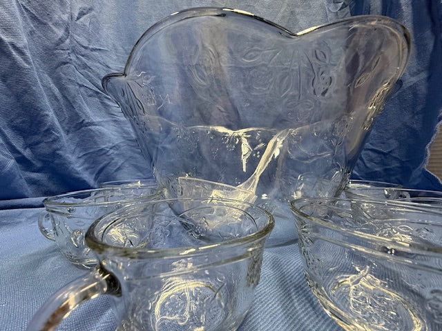 Glass Punch Bowl with 8 cups and ladle