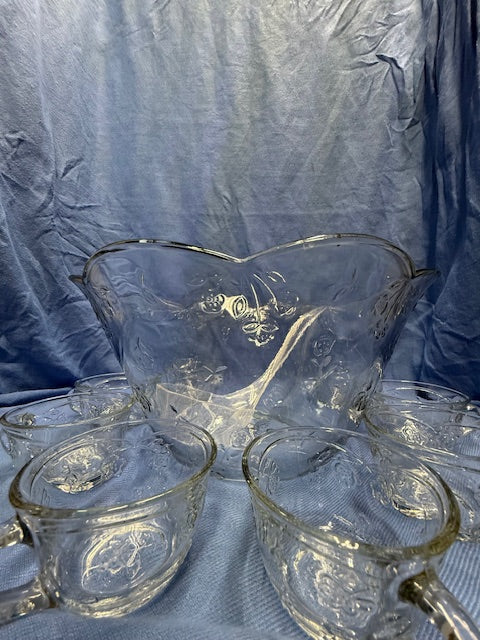 Glass Punch Bowl with 8 cups and ladle