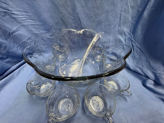 Glass Punch Bowl with 8 cups and ladle